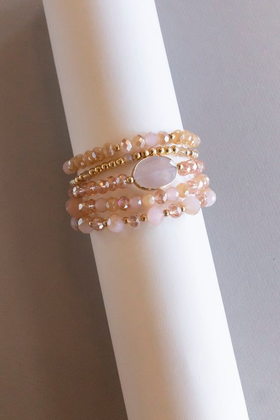 Alice Beaded Bracelet Stack | Boho Layering Bracelets | 4 Colors | Crystal Gold Natural Stone Beads