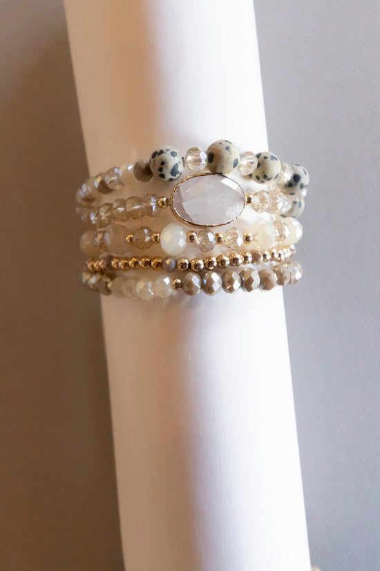 Alice Beaded Bracelet Stack | Boho Layering Bracelets | 4 Colors | Crystal Gold Natural Stone Beads