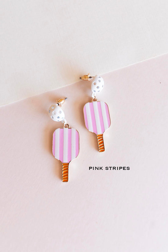 Pickleball Earrings | Paddle and Ball Earrings | Stripes