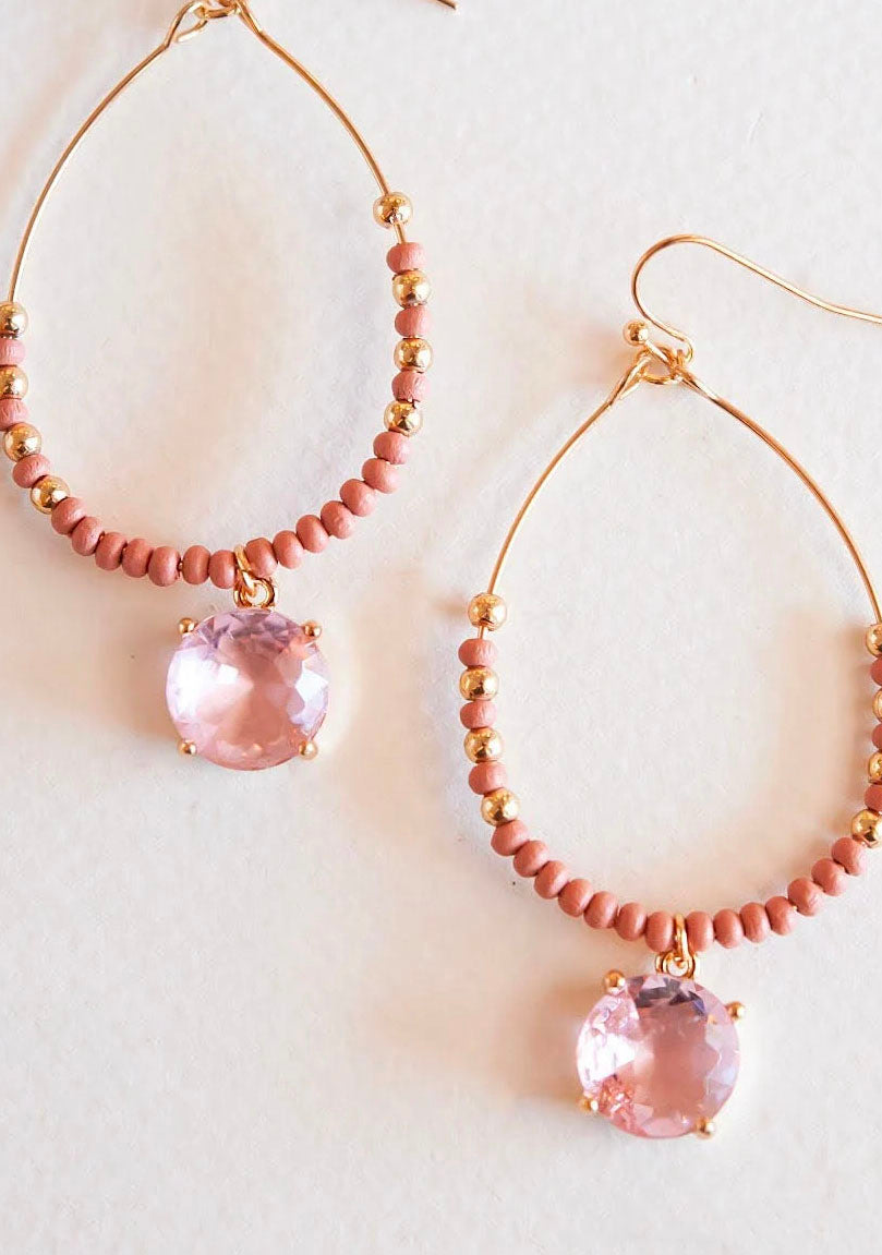 Laticia Blush and Gold Beaded Hoop Earrings