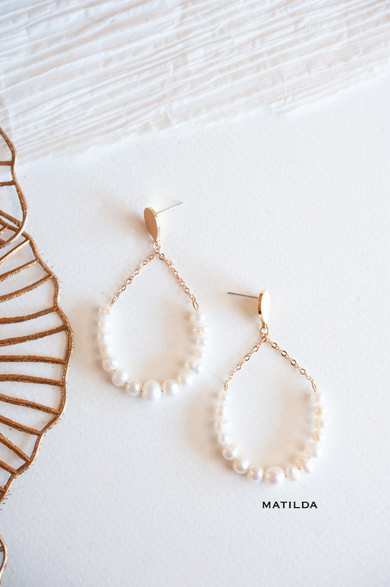 Pearl Earrings | Modern Pearl and Gold Hoops With Crystals | White Earrings