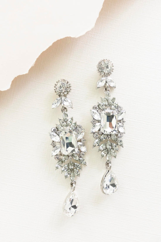 Beatrice Clear Crystal Drop Earrings | Silver Ornate Special Occasion Dangle Earrings | Wedding Accessories