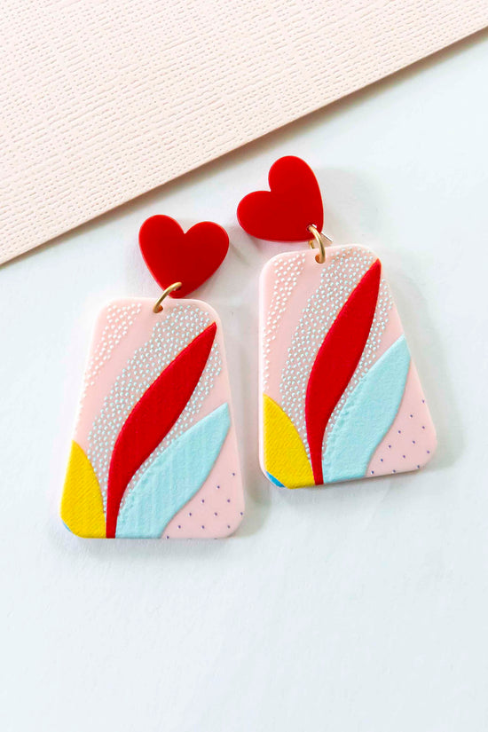 Emma Clay Drop Earrings | 2 Colors Pink and Yellow | Art Deco Clay Earrings | Colorful Artistic Drop Earrings | Modern Chic Style