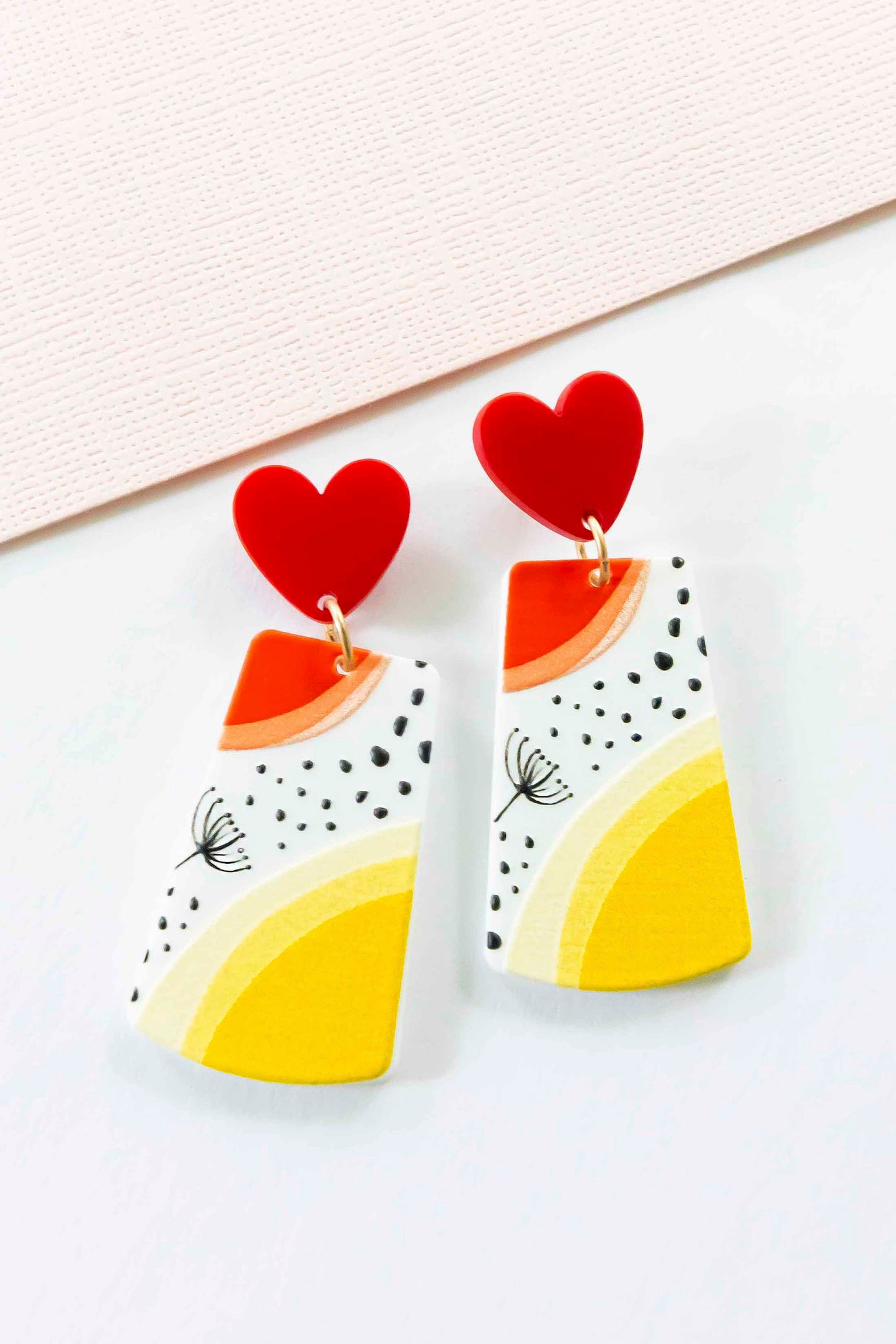 Emma Clay Drop Earrings | 2 Colors Pink and Yellow | Art Deco Clay Earrings | Colorful Artistic Drop Earrings | Modern Chic Style
