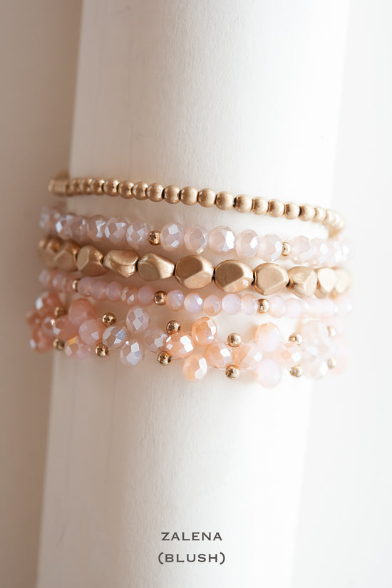 Zalena Beaded Bracelet Sets | Gold and Crystal Layering Bracelets | Crystal Beaded Floral Clusters
