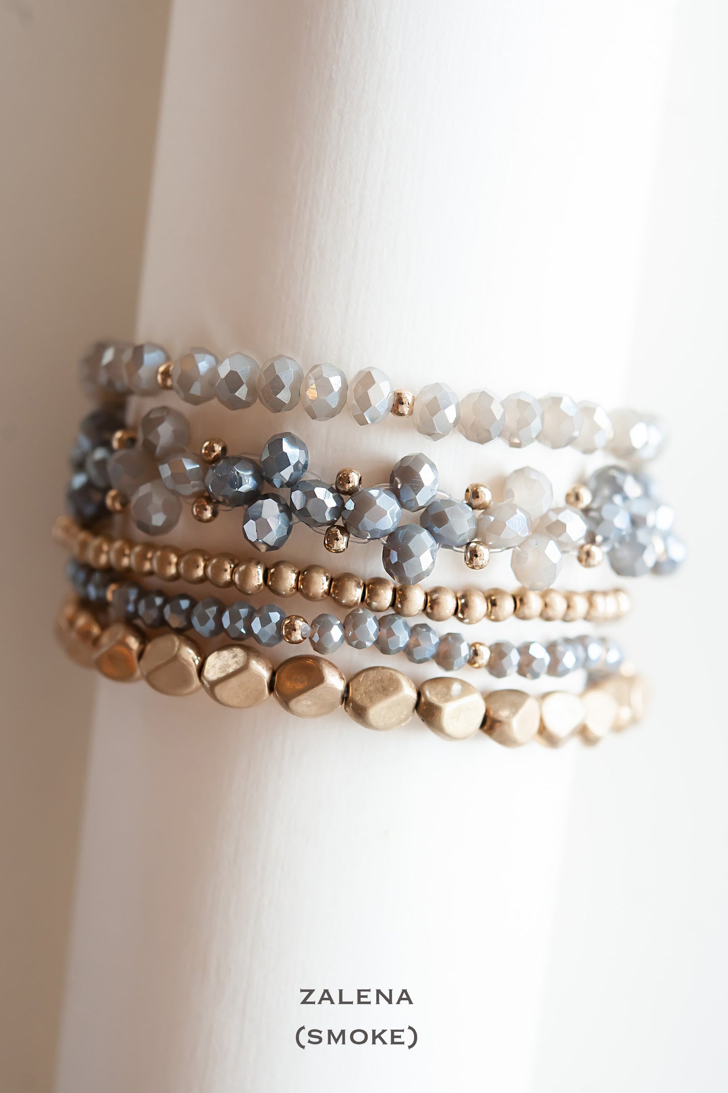 Zalena Beaded Bracelet Sets | Gold and Crystal Layering Bracelets | Crystal Beaded Floral Clusters