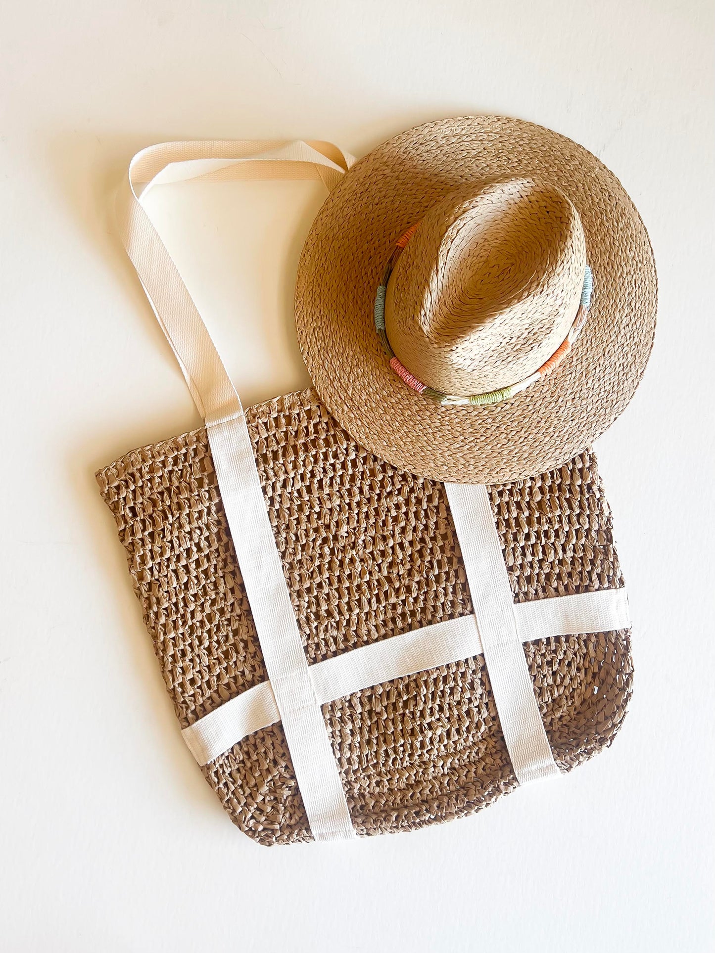 Hat Carrying Tote | Straw Hat Bag | Rattan and Canvas Vacation Purse