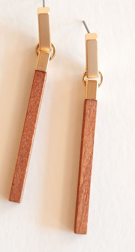 Alice Minimalist Wood Earring | Gold Accented Boho Dangles