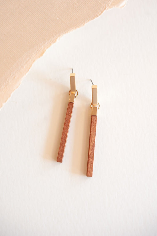 Alice Minimalist Wood Earring | Gold Accented Boho Dangles