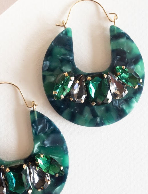 Allie Emerald Hoop | Gem Accented Lucite Earring