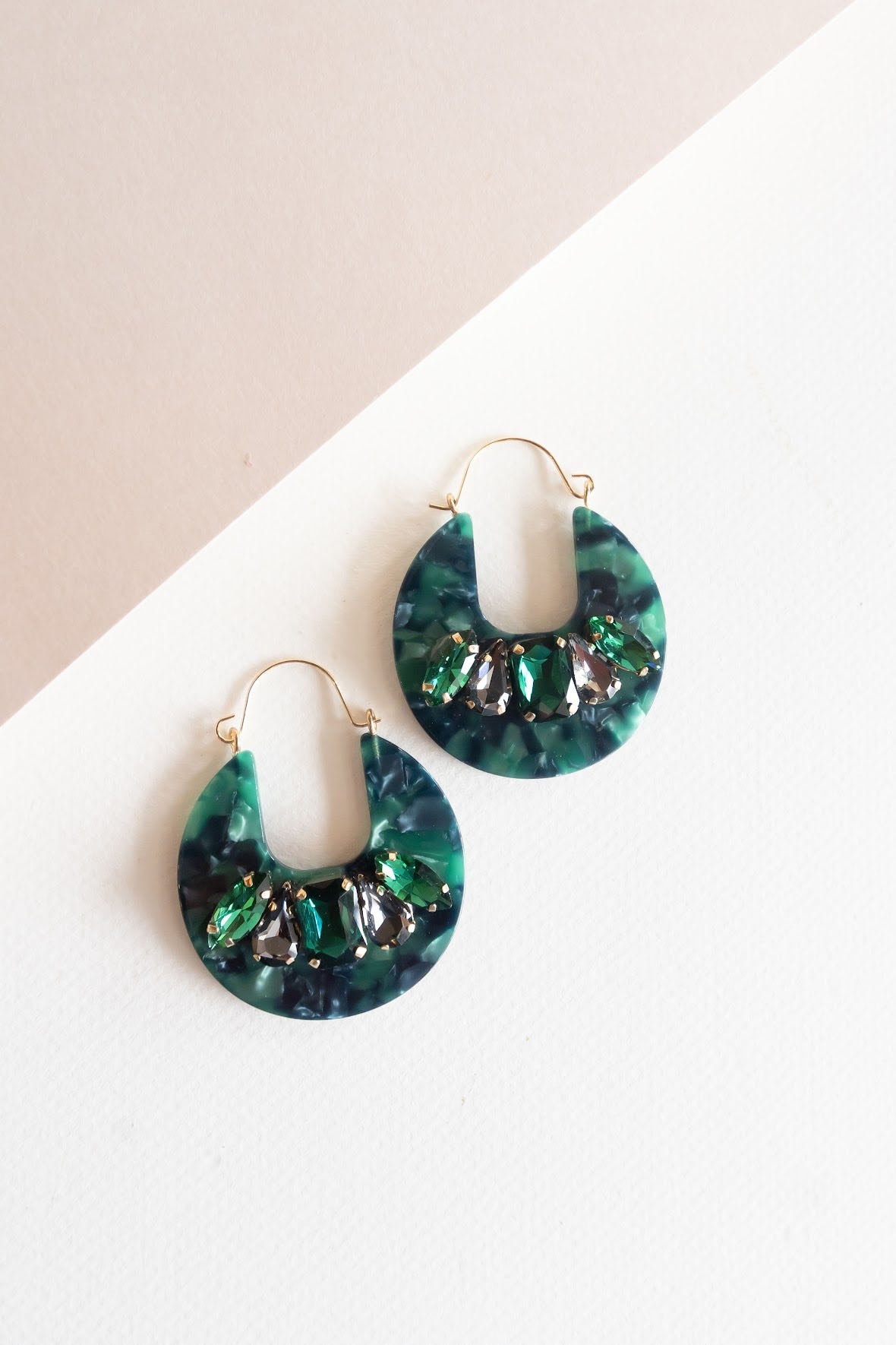 Allie Emerald Hoop | Gem Accented Lucite Earring