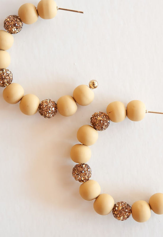 Aurora Clay Bead Hoops | Tan Sparkle Detailed Earrings