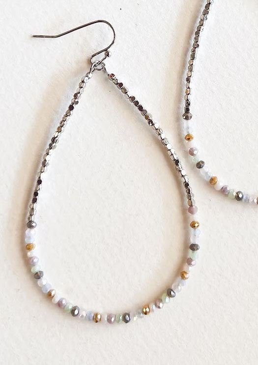 Barbara Beaded Teardrop Dangle| Colorful Beaded Silver Earring