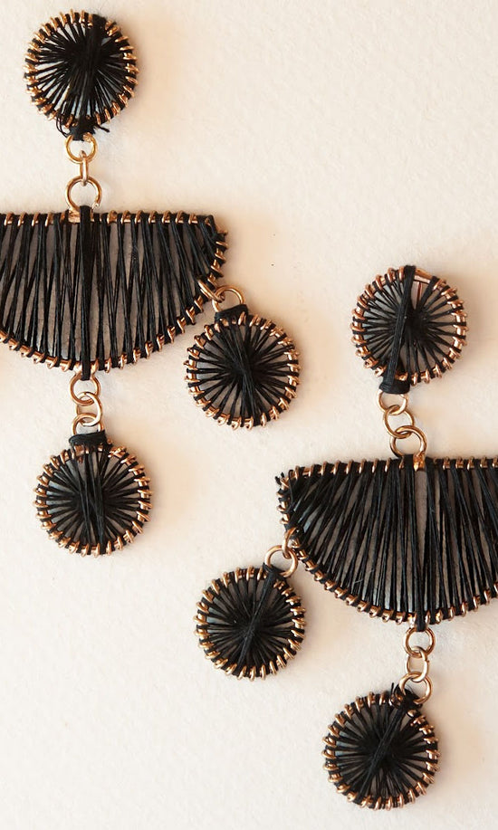 Baylee Threaded Geometric Dangle | Black and Gold Whipstitched Earring