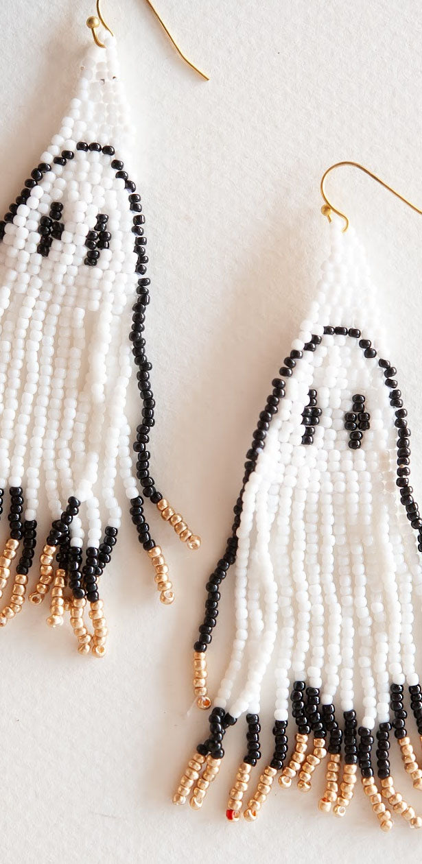 Beaded Ghost Earring | Dainty White Halloween Ghost Dangle