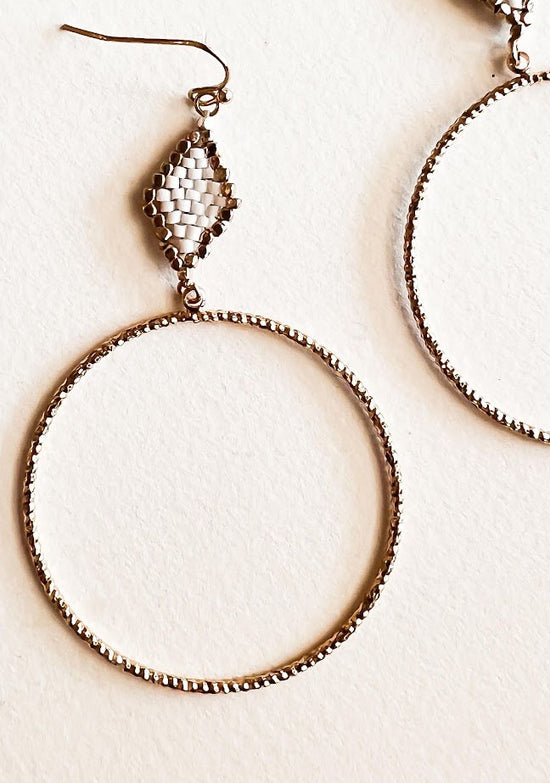 Billie Gold Hoop with Diamond Detail | Gold and White Beaded Dangle