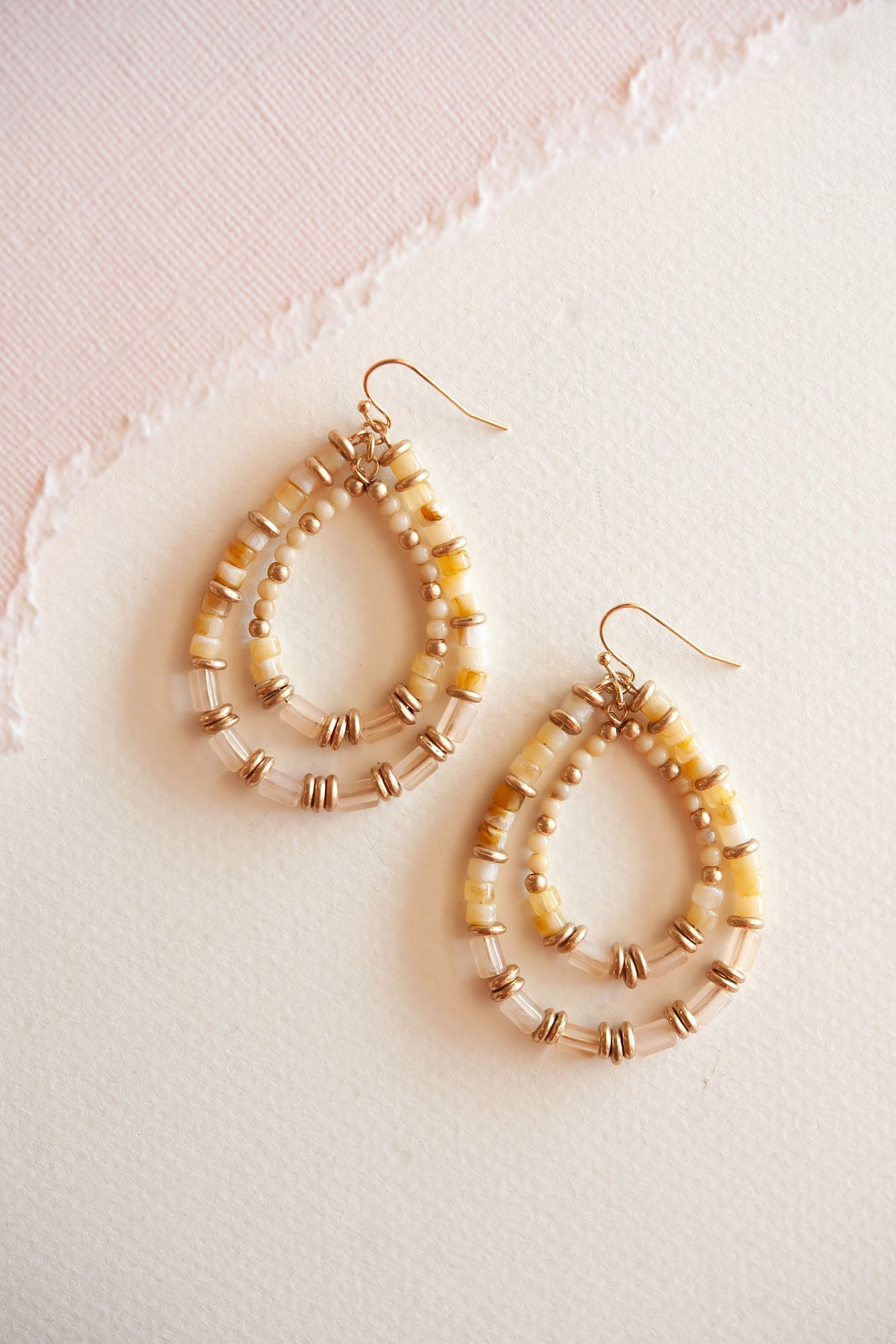 Cat Beaded Teardrop Dangle | Gold and Shell Beaded Earring