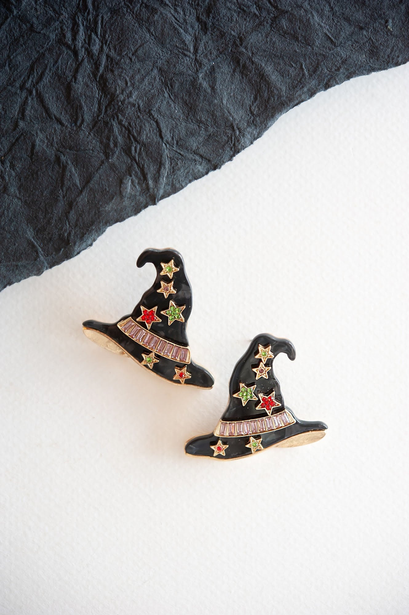 Gemmed Witch Hat Earring | Metal Halloween Witch Hat Stud