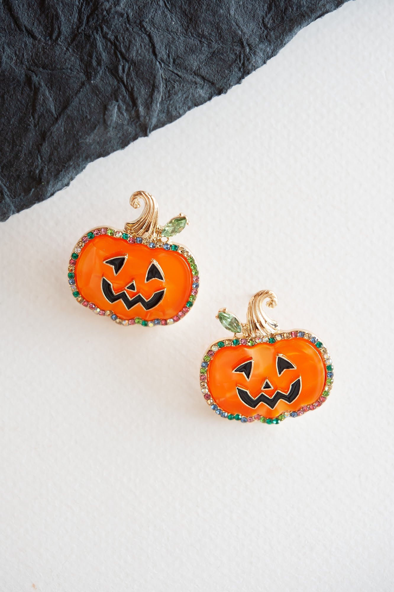 Gemstone Jack'O'Lantern Stud | Halloween Pumpkin Resin Earring