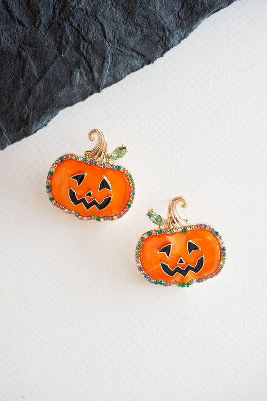 Gemstone Jack'O'Lantern Stud | Halloween Pumpkin Resin Earring