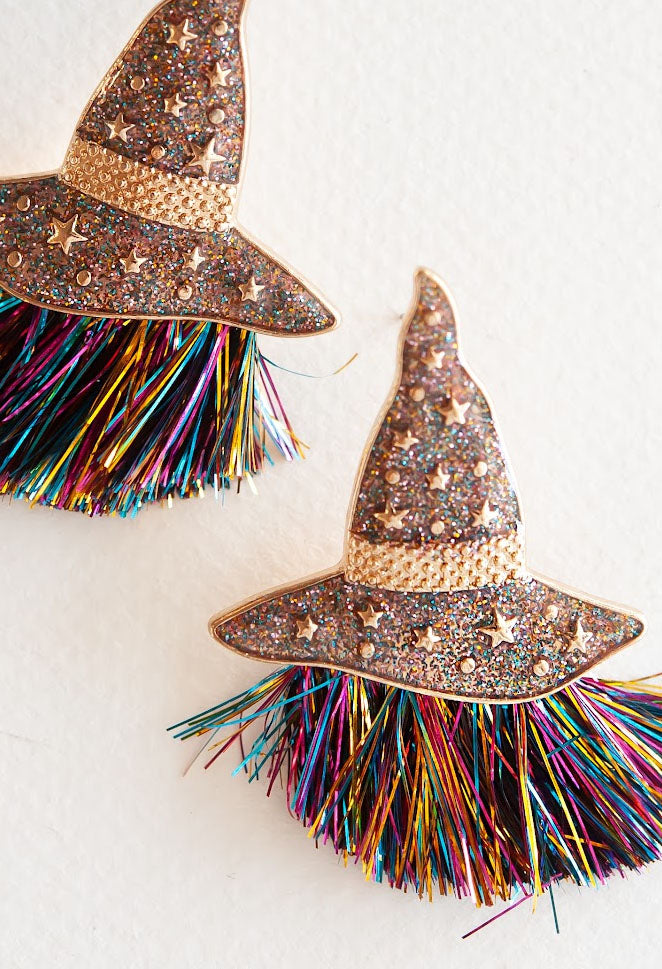 Sparkle Metal Witch Hat Stud | Tinsel Halloween Witch Hat Earring