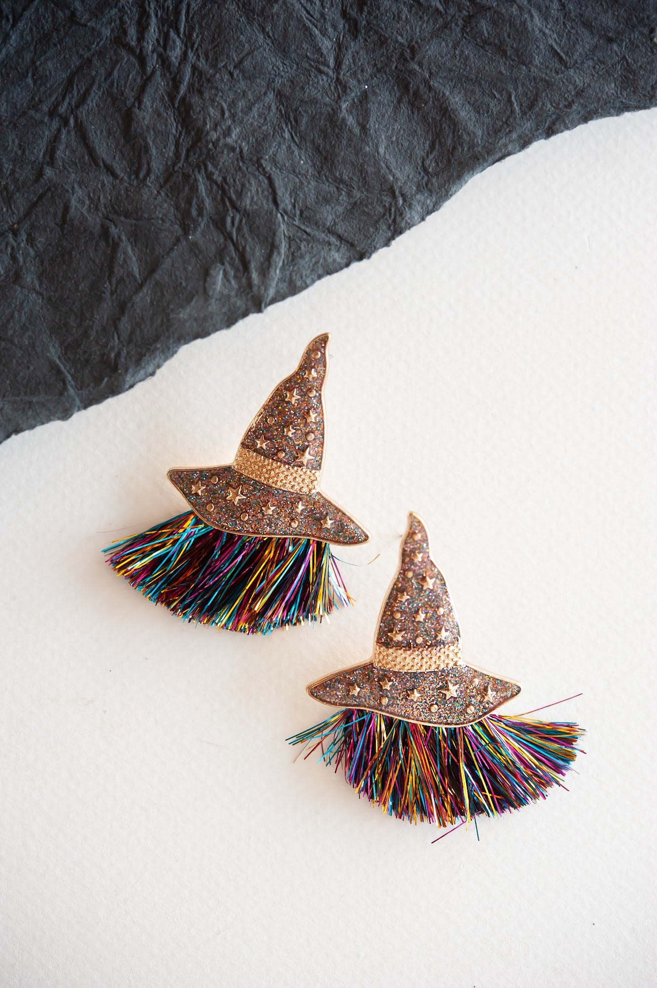 Sparkle Metal Witch Hat Stud | Tinsel Halloween Witch Hat Earring