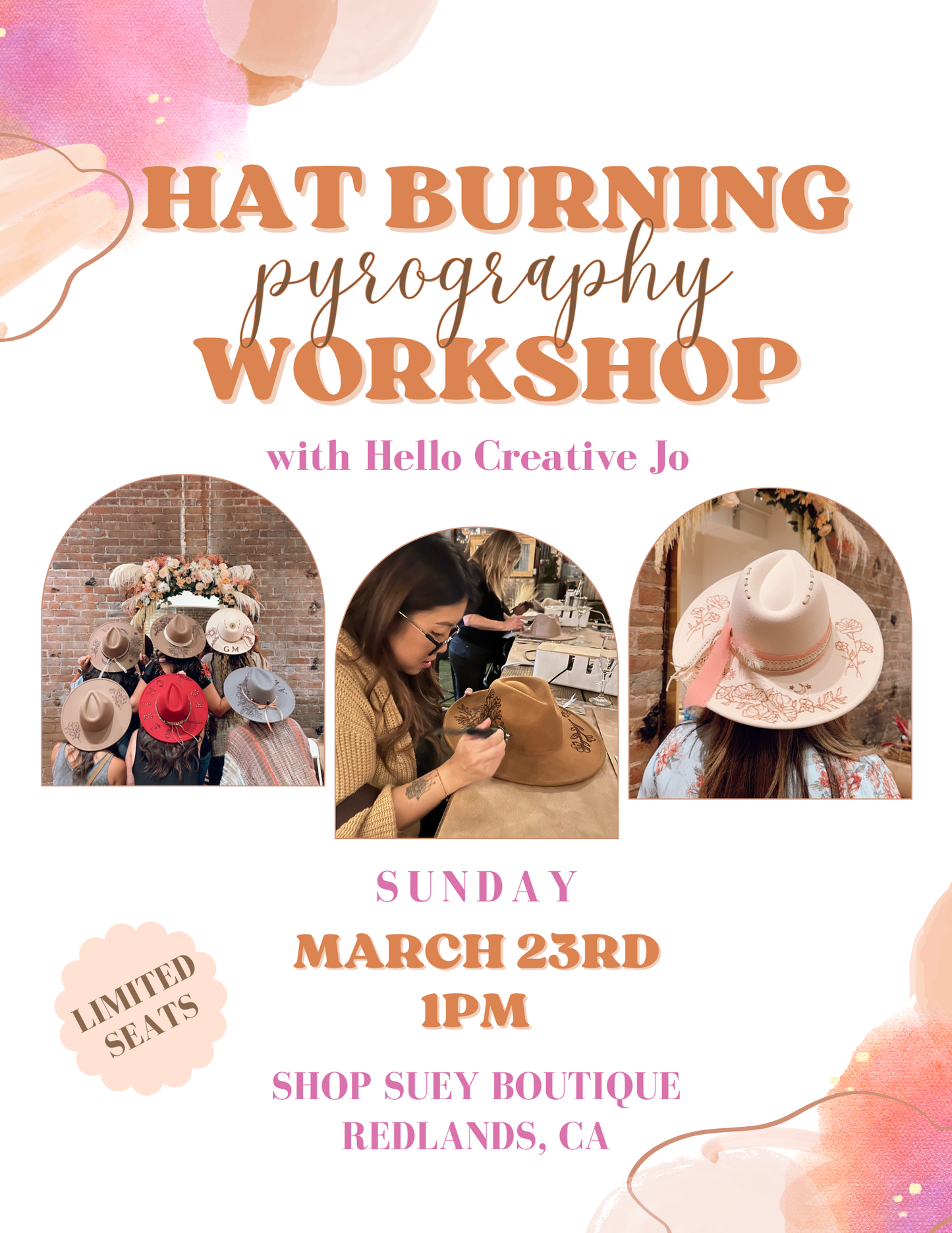 Hat Burning Pyrography Workshop | March 23rd | Redlands