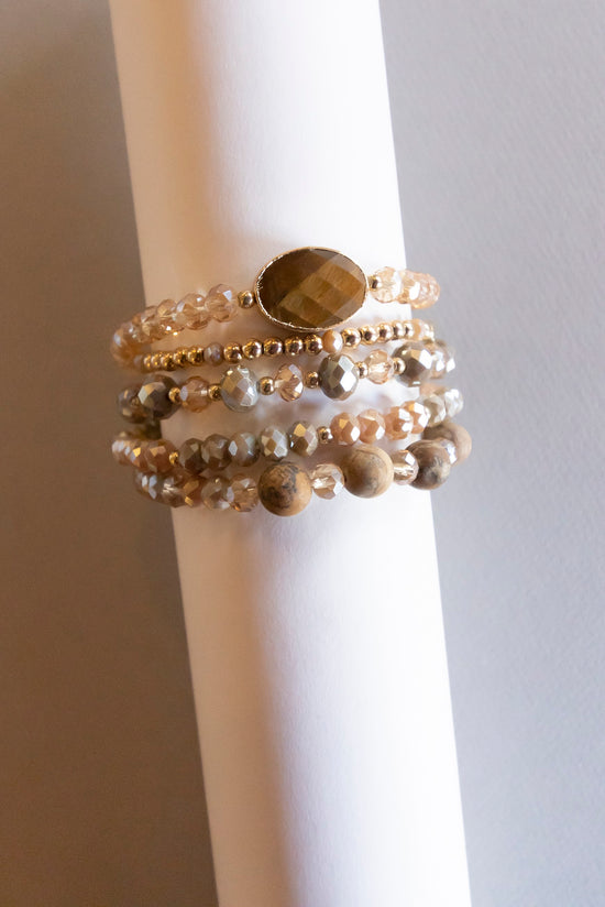 Neutral Peach Rose Gold Beaded Bracelet Stack – House of Charlotte Boutique