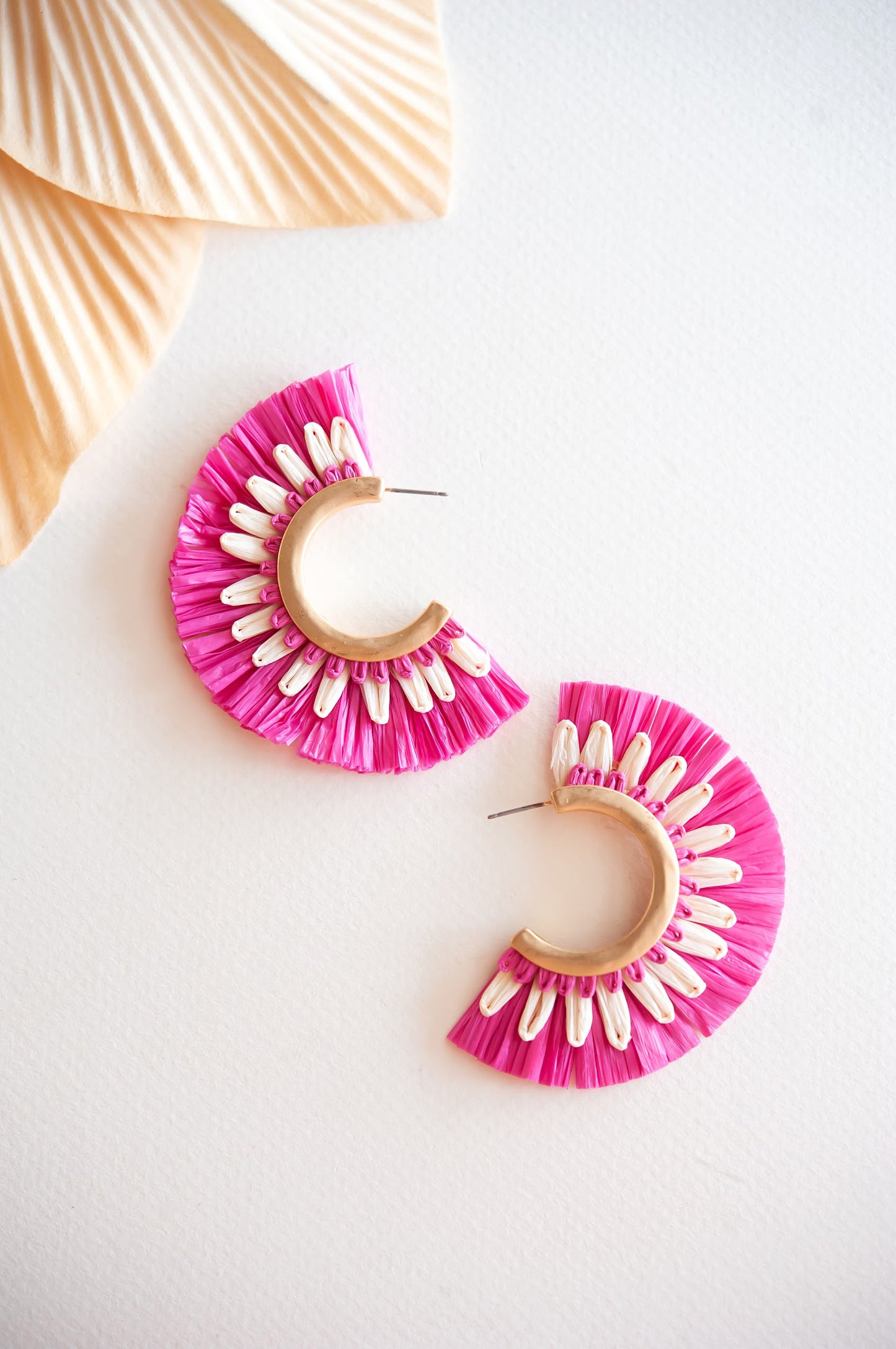Allison Rattan Fan Hoops | Tropical Vacation Earrings | Boho Rattan Hoop Earrings | 4 Color Options