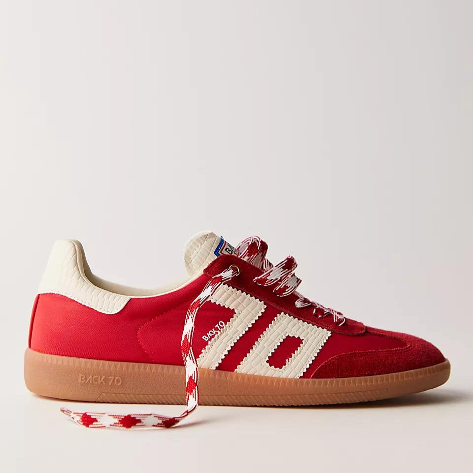 Side profile of Back 70 Red Ghost Sneakers highlighting the vintage-inspired design and checkered laces