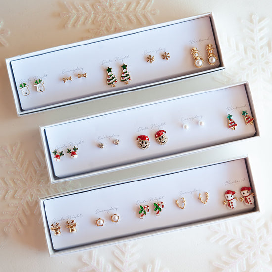 Boxed Christmas Earrings Set | Gift Ready Holiday Stud Sets | Dainty Antler Jewelry | Festive Whimsical Accessories