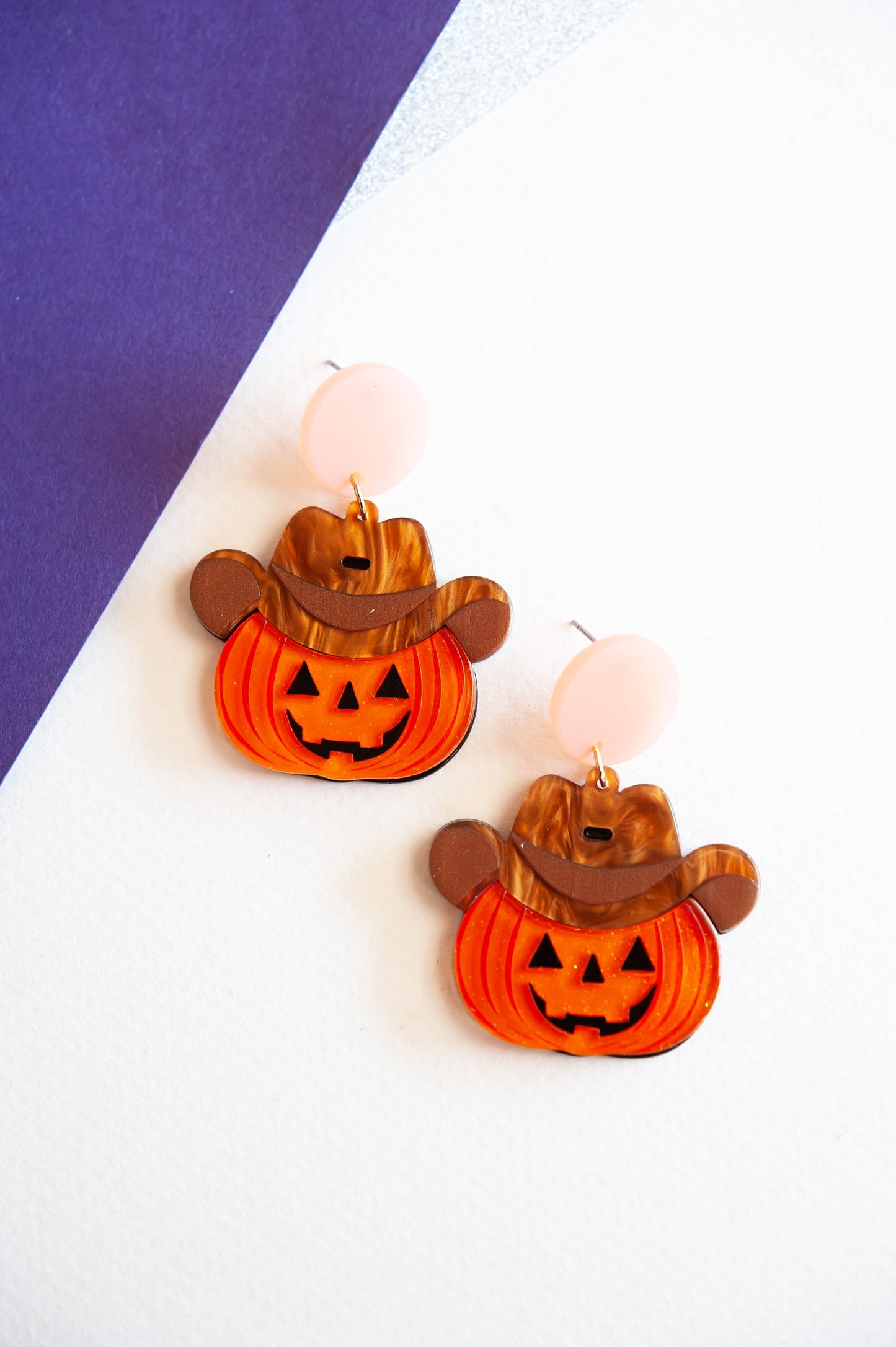 Halloween Cowboy Pumpkin Earrings | Western Jack o' Lantern Dangle Earrings | Autumn Cowgirl Jewelry