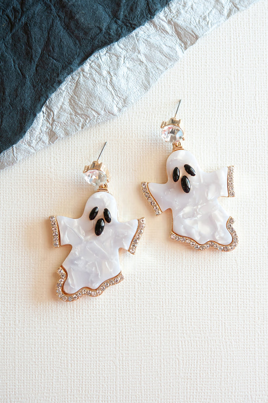 Sparkly Ghost Earrings | Halloween Mother of Pearl Ghost Danglers