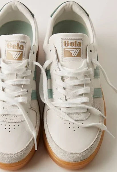 gola grandslam elite sneakers in the cutest color, white, surf, evergreen and a fun gum sole