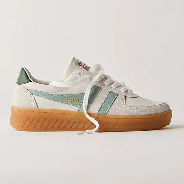 gola grandslam elite sneakers in the cutest color, white, surf, evergreen and a fun gum sole