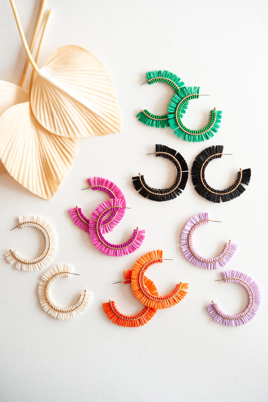 Gracie Rattan Fan Hoops | Tropical Vacation Earrings | Colorful Rattan Hoop Earrings