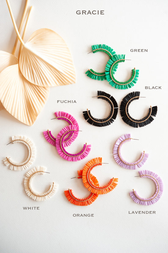 Gracie Rattan Fan Hoops | Tropical Vacation Earrings | Colorful Rattan Hoop Earrings