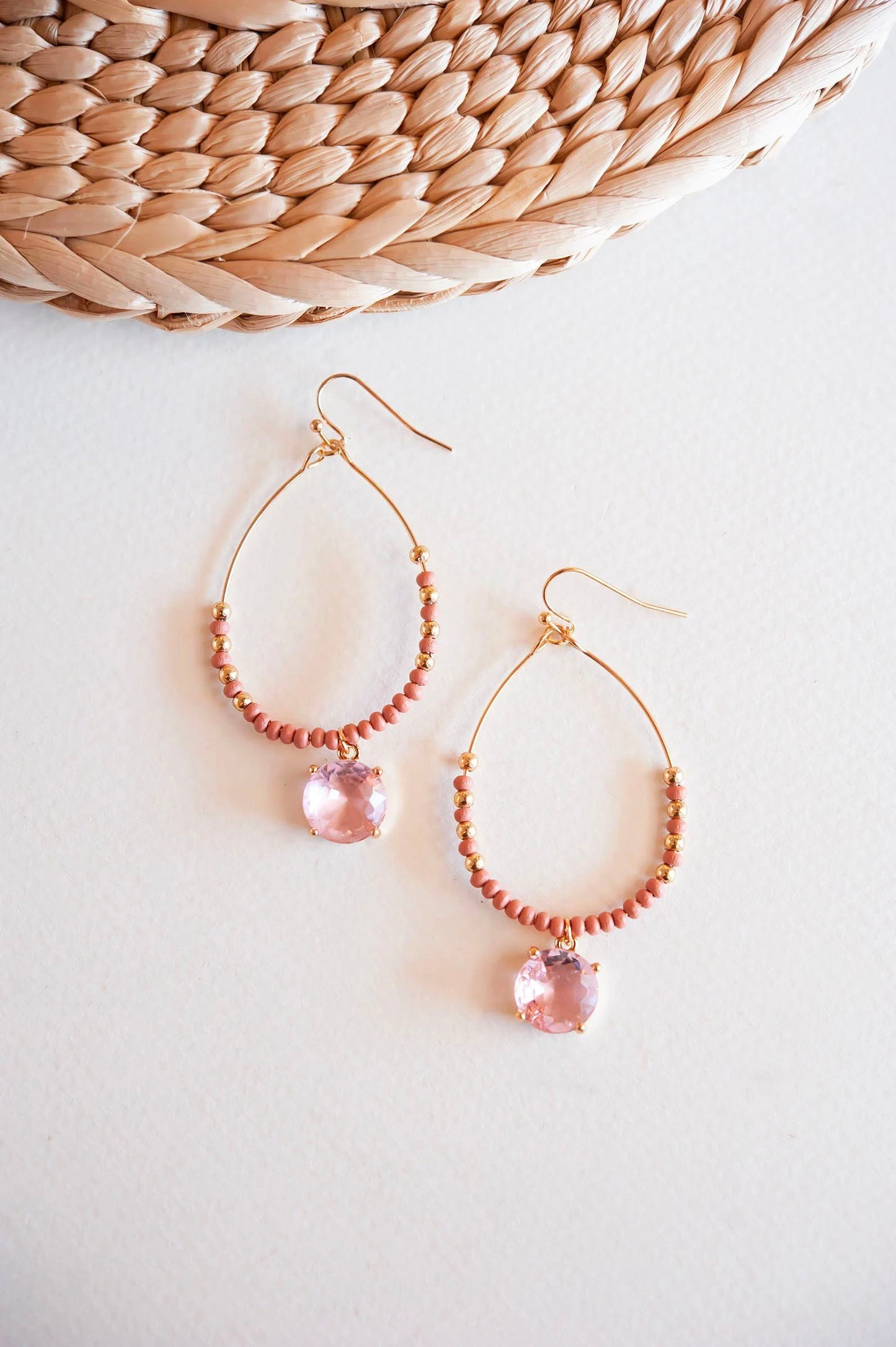 Laticia Blush and Gold Beaded Hoop Earrings