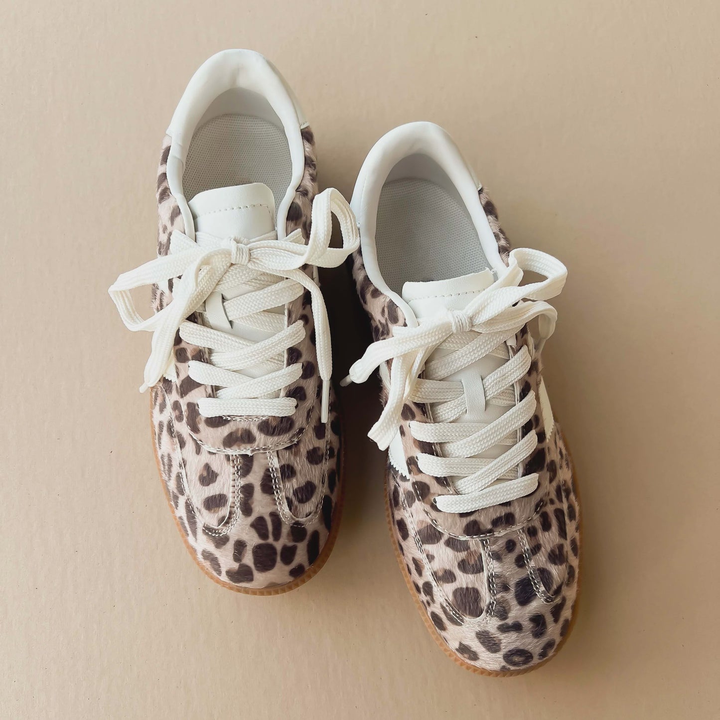 leopard sneaker with cream laces 