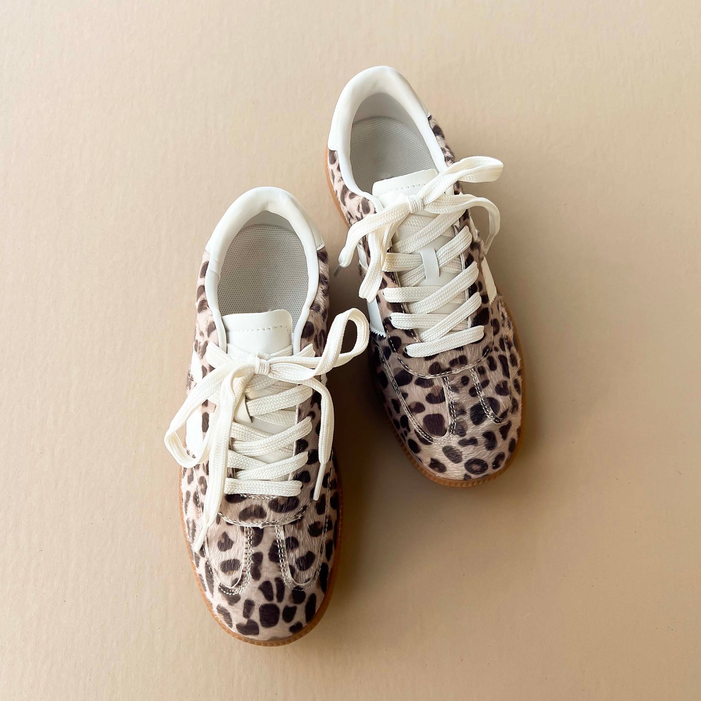 leopard sneaker with cream laces 