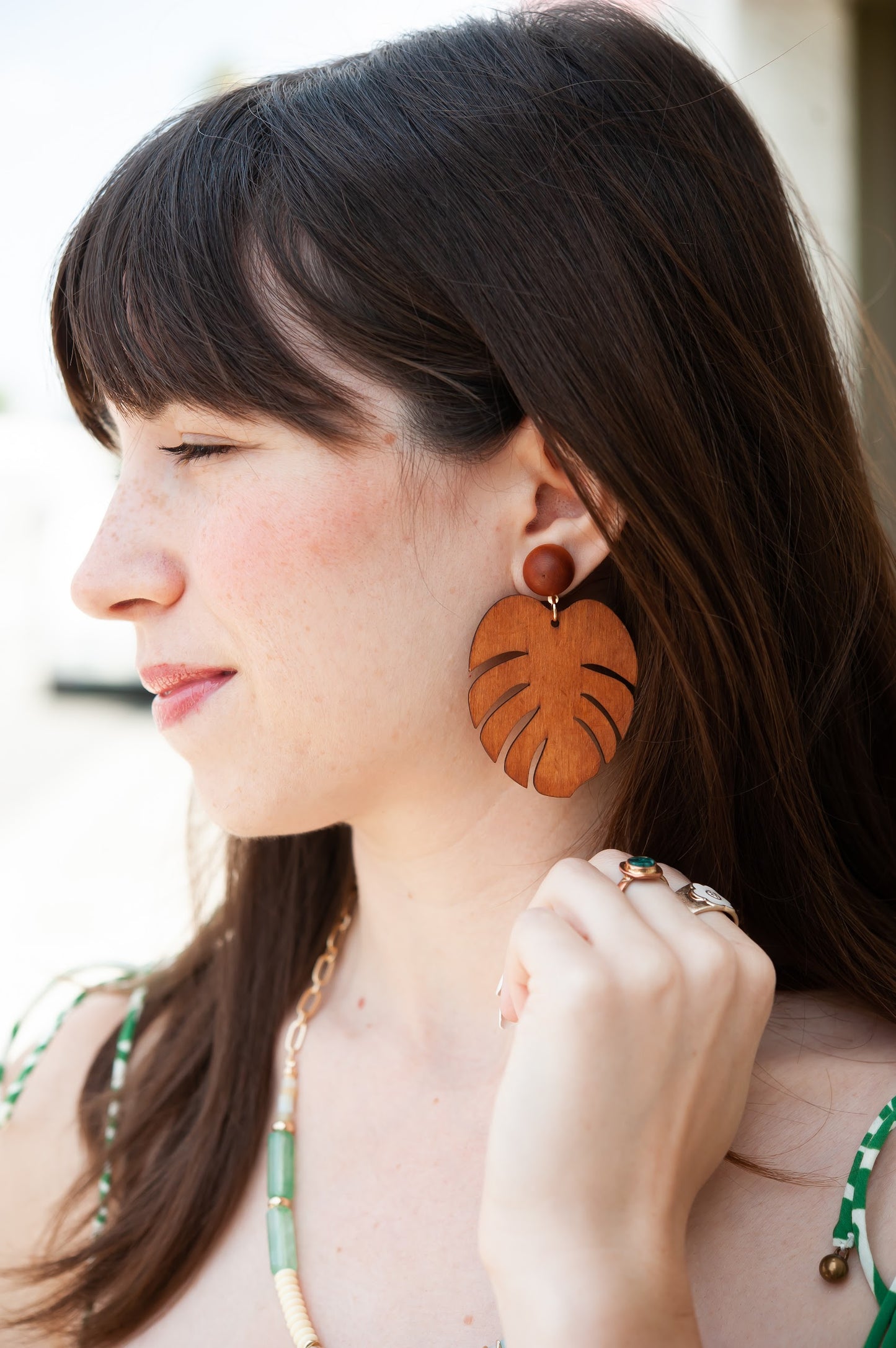 Load image into Gallery viewer, Wood Palm Leaf Earrings | Tropical Lightweight Summer Earrings
