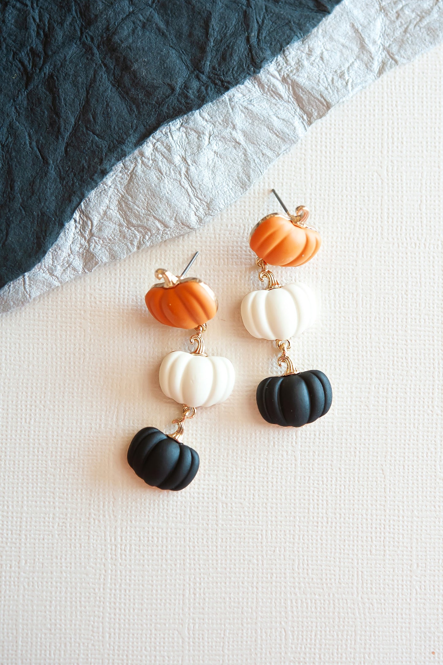 Harvest Pumpkin Color Block Earrings | Halloween Orange White Black Pumpkin Danglers