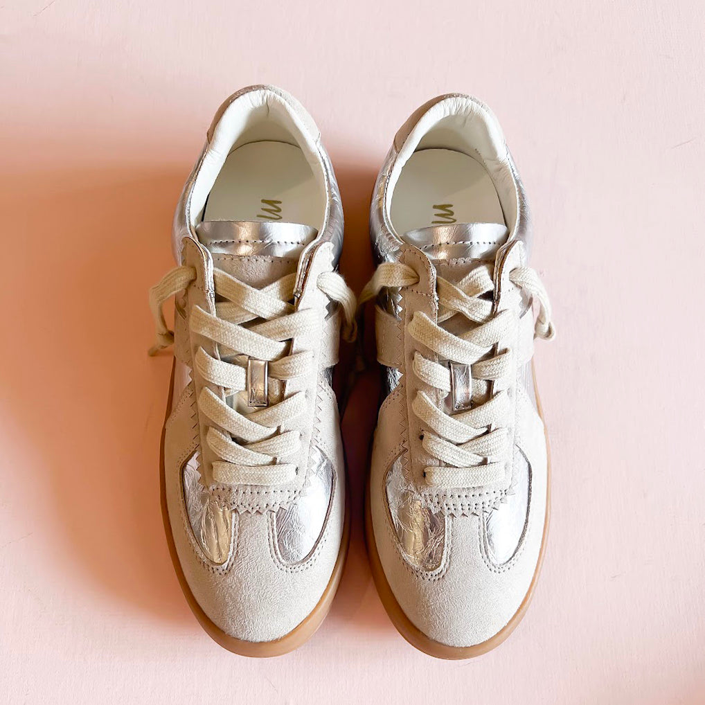 Vera Silver Metallic Cream Sneakers | Chic & Casual Style