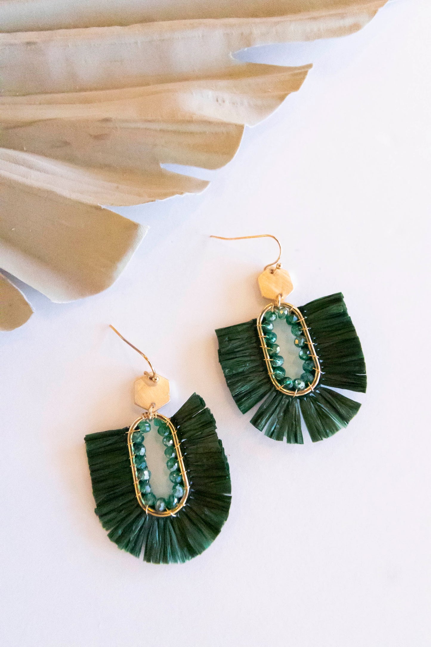 Sonia Crystal and Raffia Hoops | Oval Fan Design With Gold Details | Modern Autumn Earrings