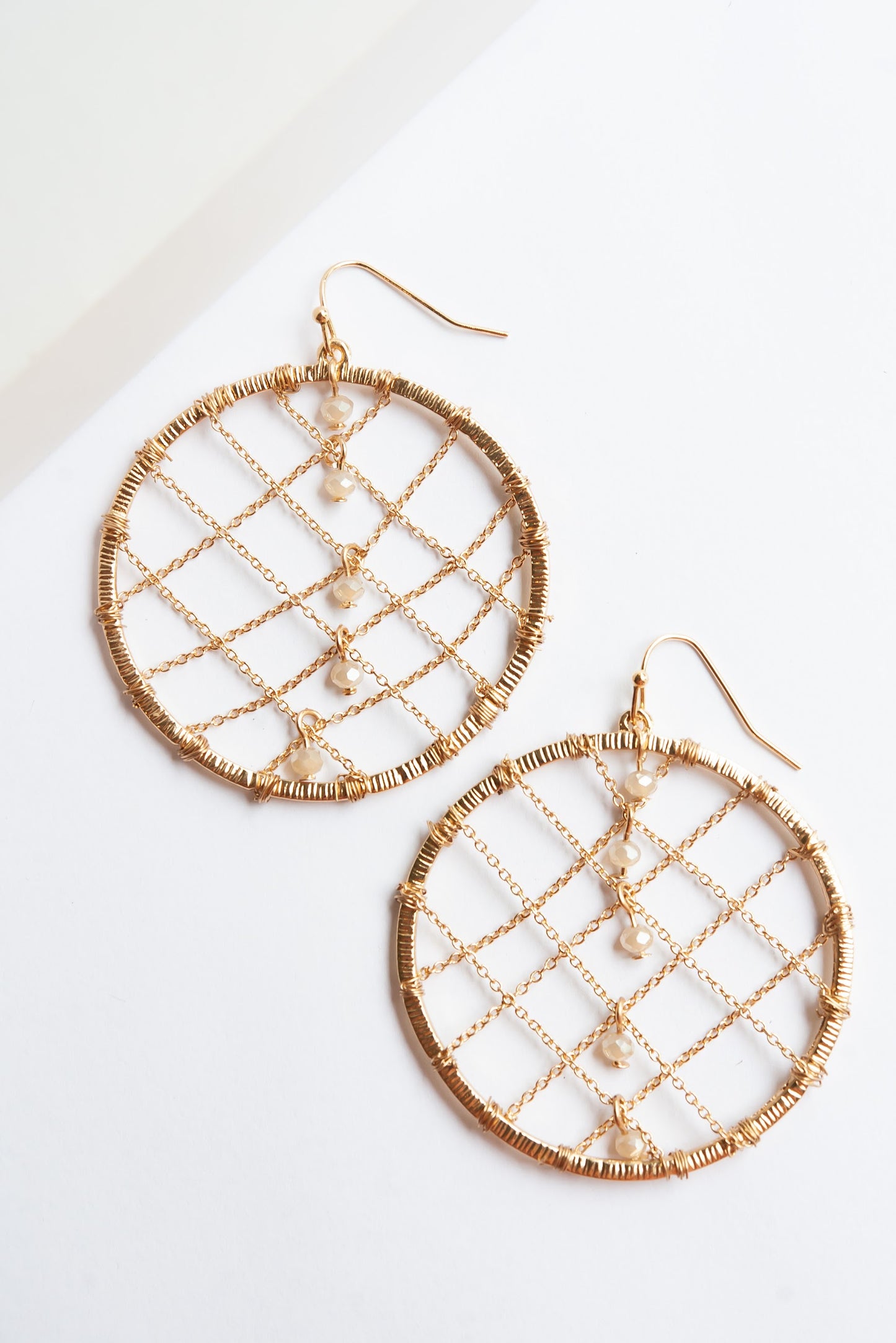 Load image into Gallery viewer, Sorchia Gold Moroccan Hoop Earrings | Exotic Intricate Chain Hoops | Delicate Pearl Charm Details
