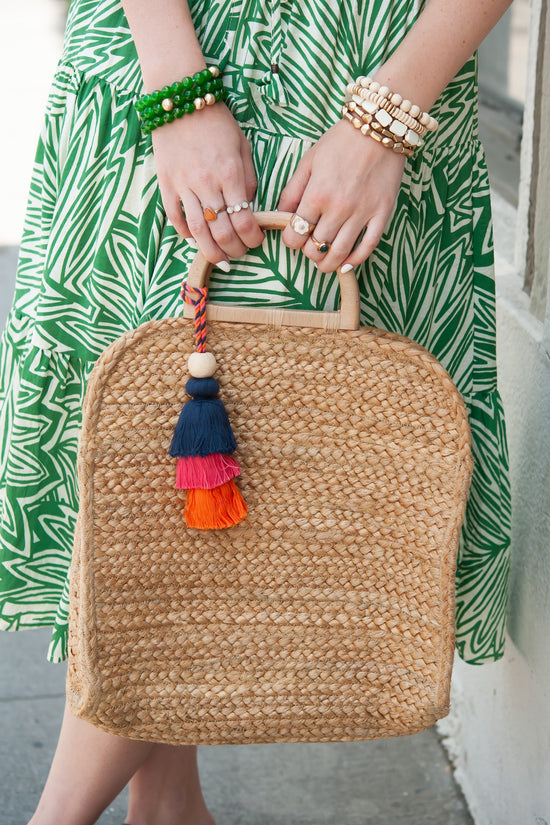 Tessa Woven Jute Tassel Tote | Summer Handbag with Wood Handles