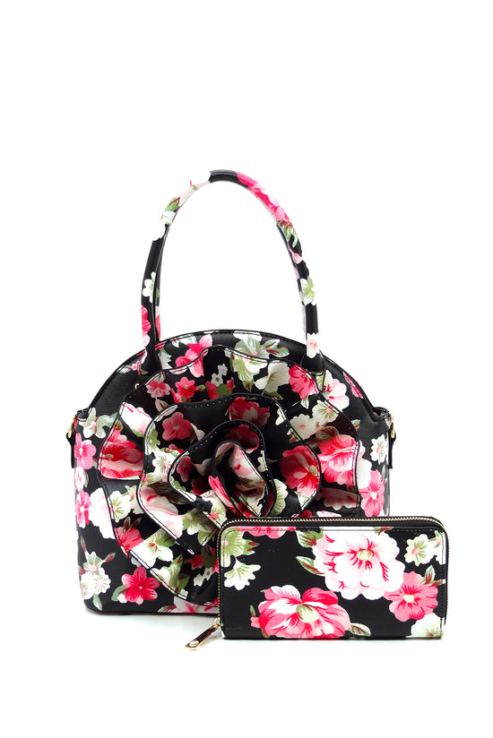 Rosie Handbag and Wallet Set | Rose Stitch Vegan Leather Purse Set