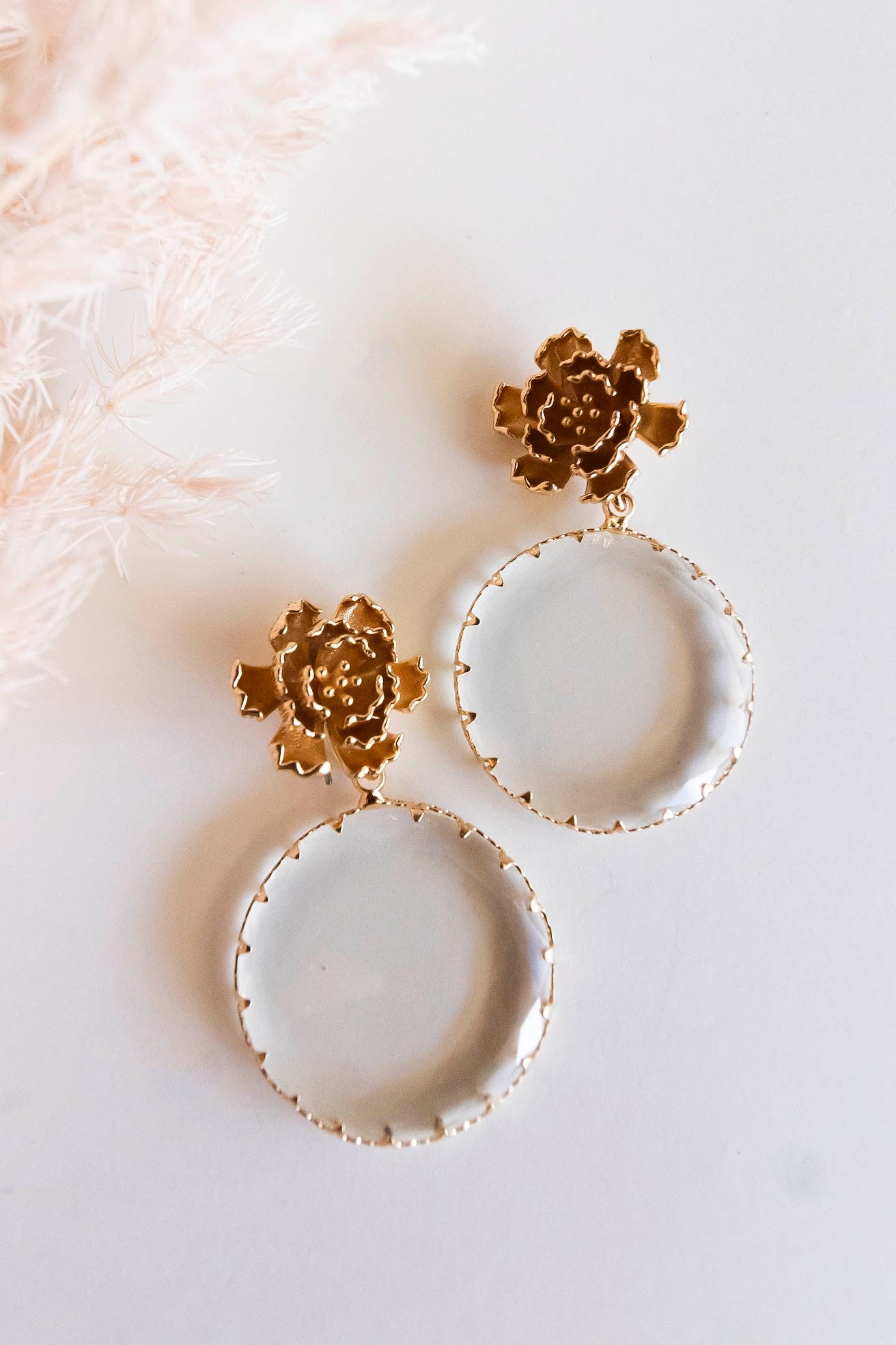 Aubrey Floral Drop Earrings | Clear Round Crystal with Gold Metal Floral Detail | Special Occasion Accessories