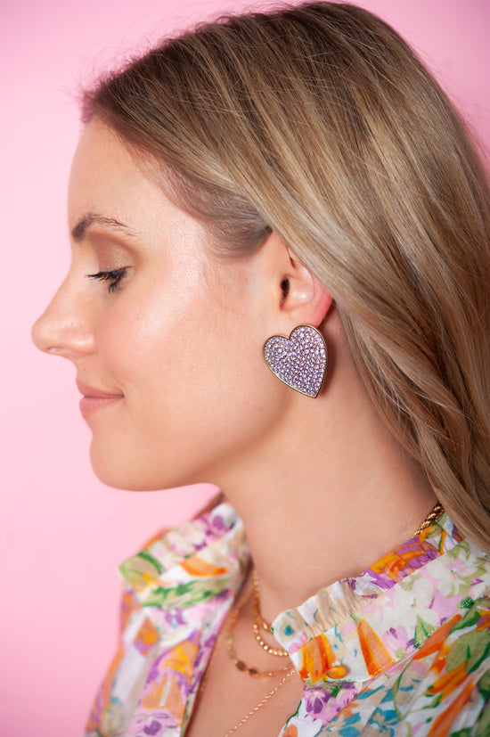 Sparkly Heart Studs | Lavender Crystal Hearts | Romantic Feminine Stud Earrings