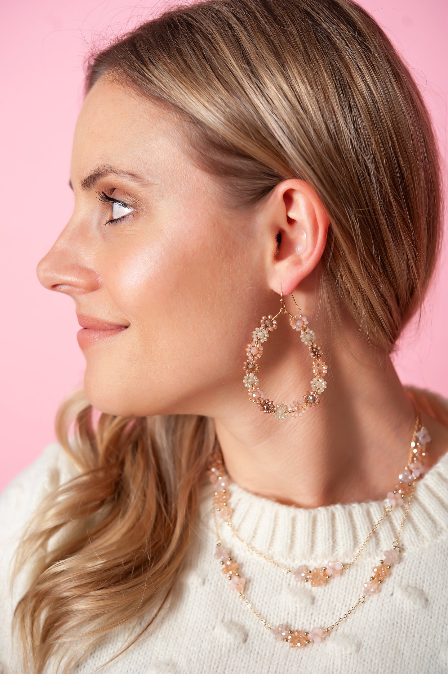 Kristen Blush Teardrop Earrings | Floral Beaded Neutral Earrings